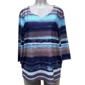 G Collection Tunic Blouse Women's XL Multicolor Striped 3/4 Sleeve Notched Neck